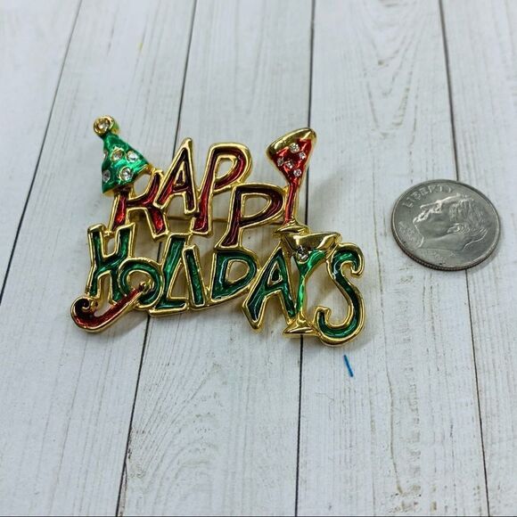 Happy Holidays Enameled Brooch - Picture 1 of 2